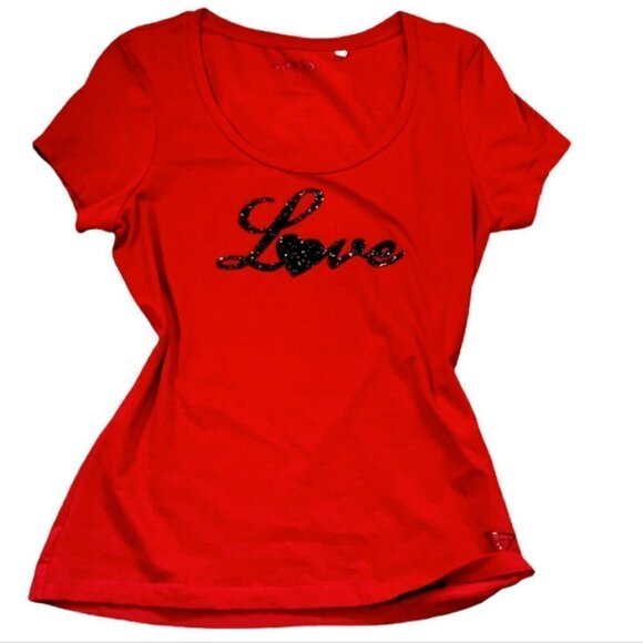 GUESS Graphic Tee "Love" Sz L Red #17G - Picture 2 of 10